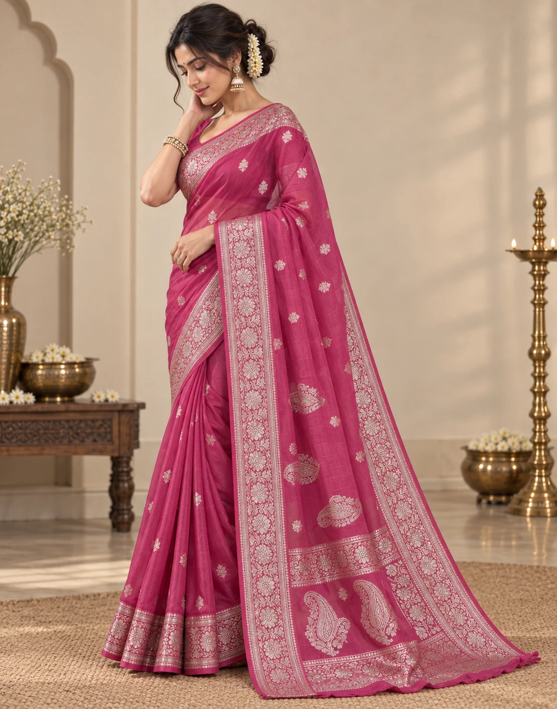 Magenta Banarsi Silk Saree