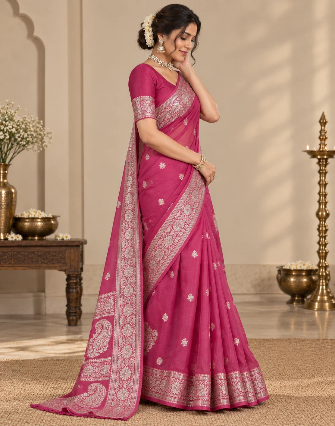 Magenta Banarsi Silk Saree
