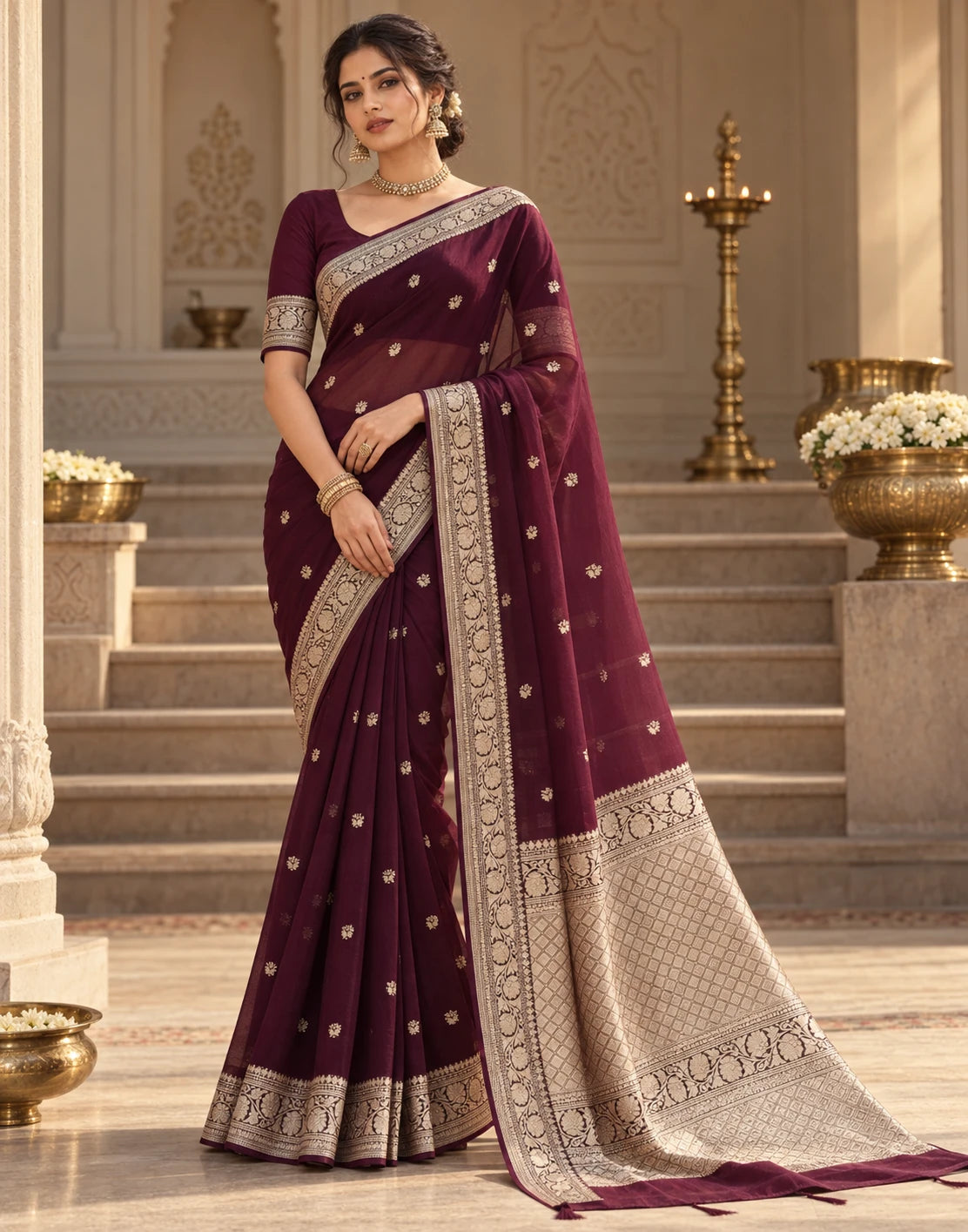 Midnight Bloom Silk Saree