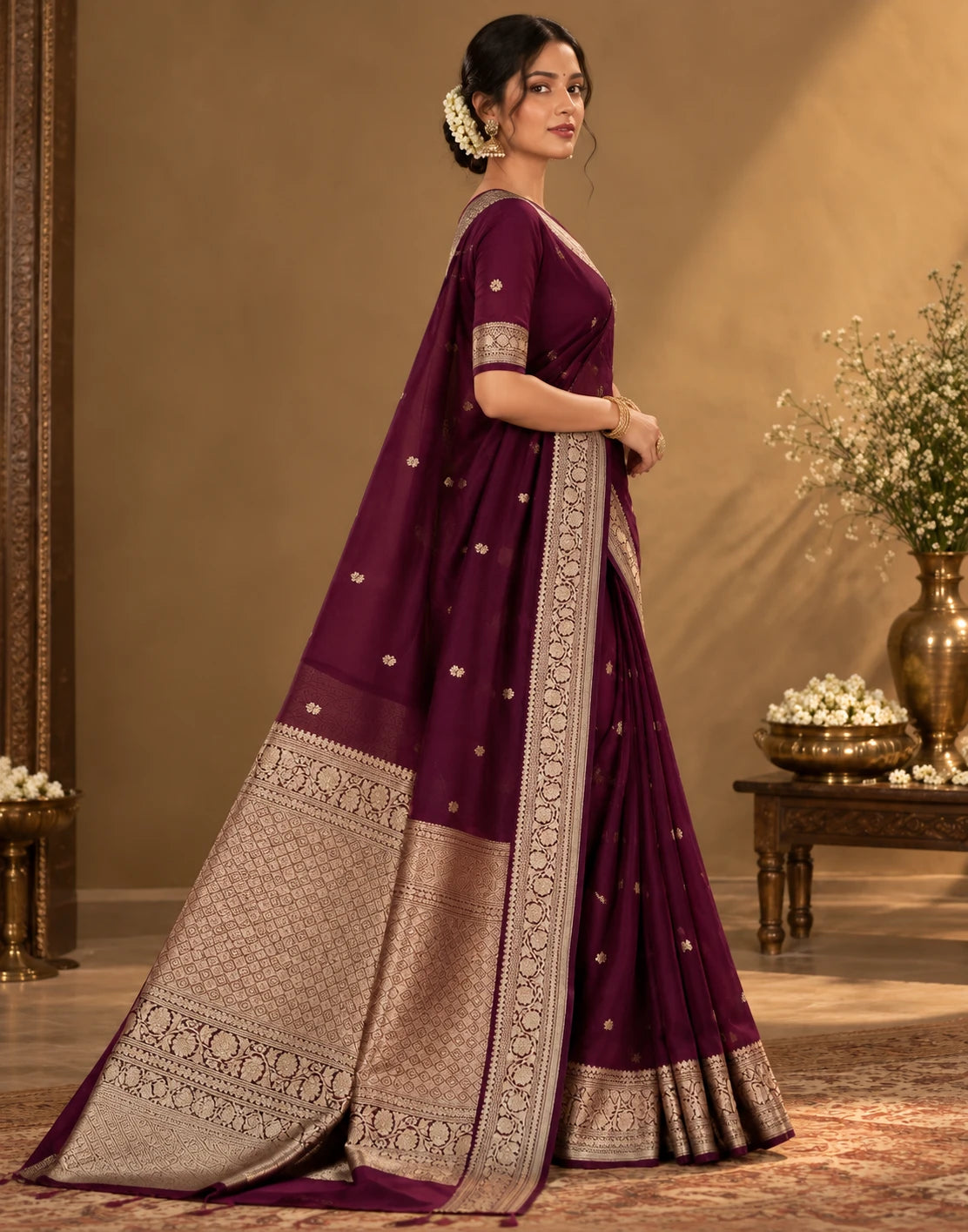 Midnight Bloom Silk Saree