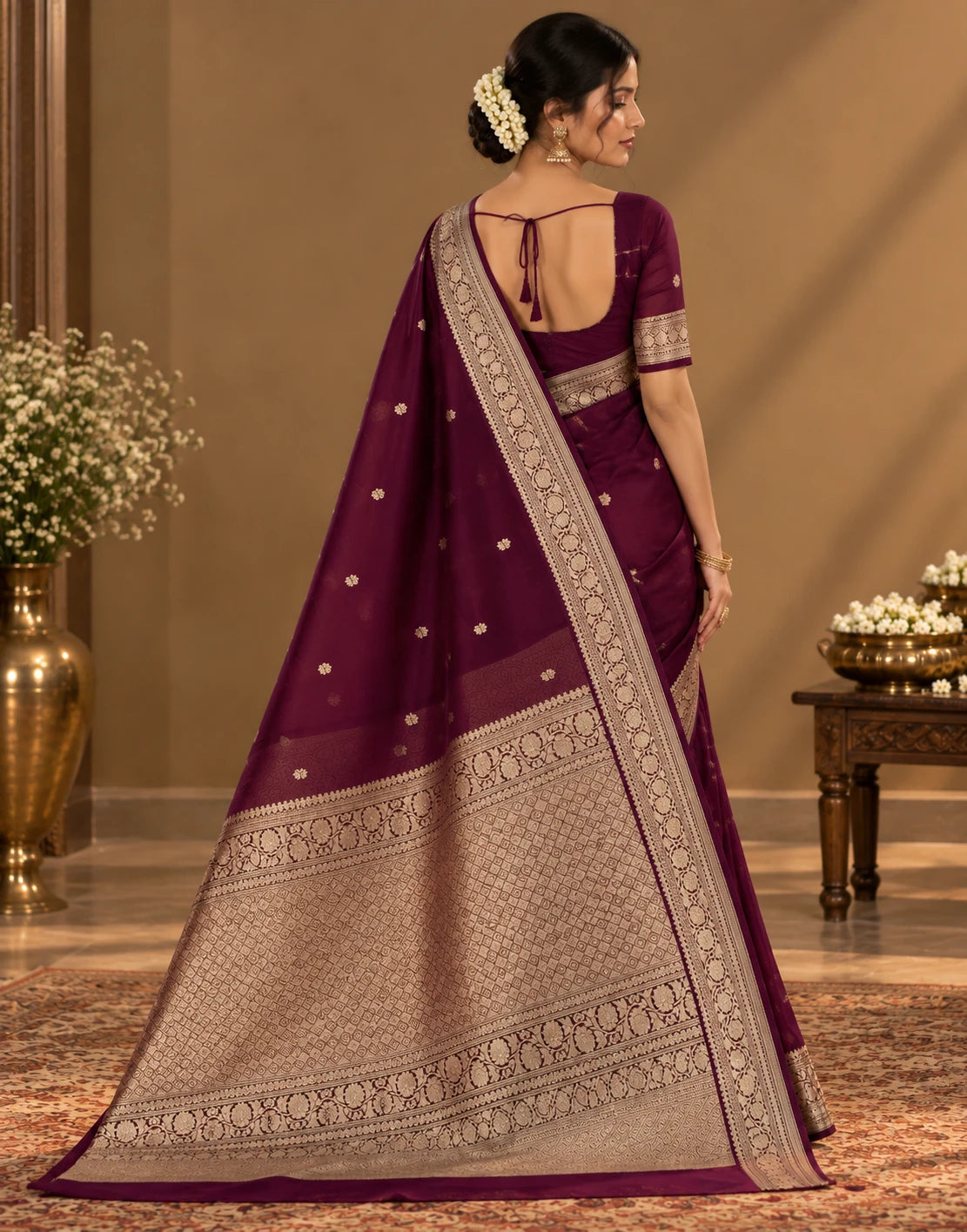 Midnight Bloom Silk Saree