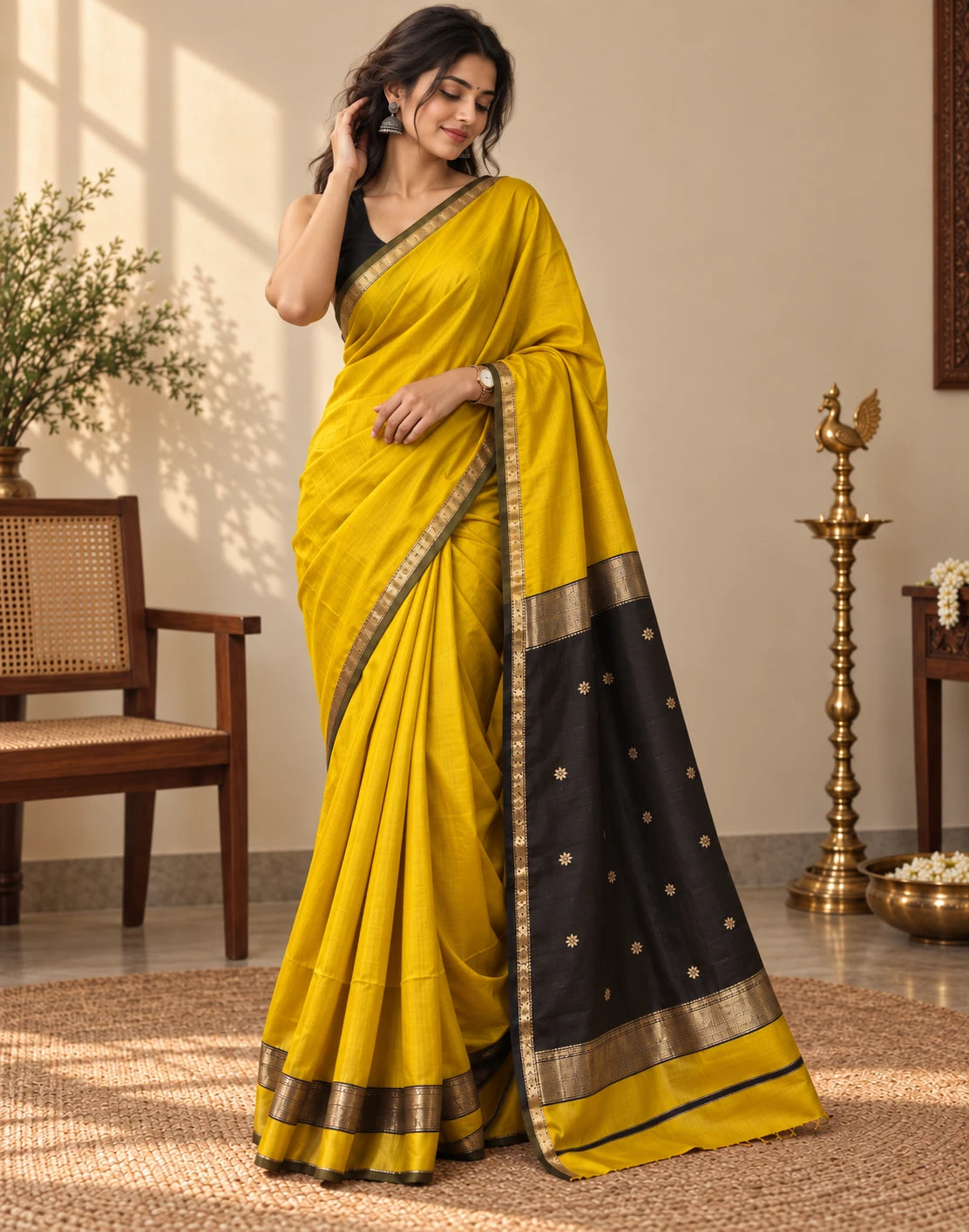 Mustard Onyx Drapes Saree