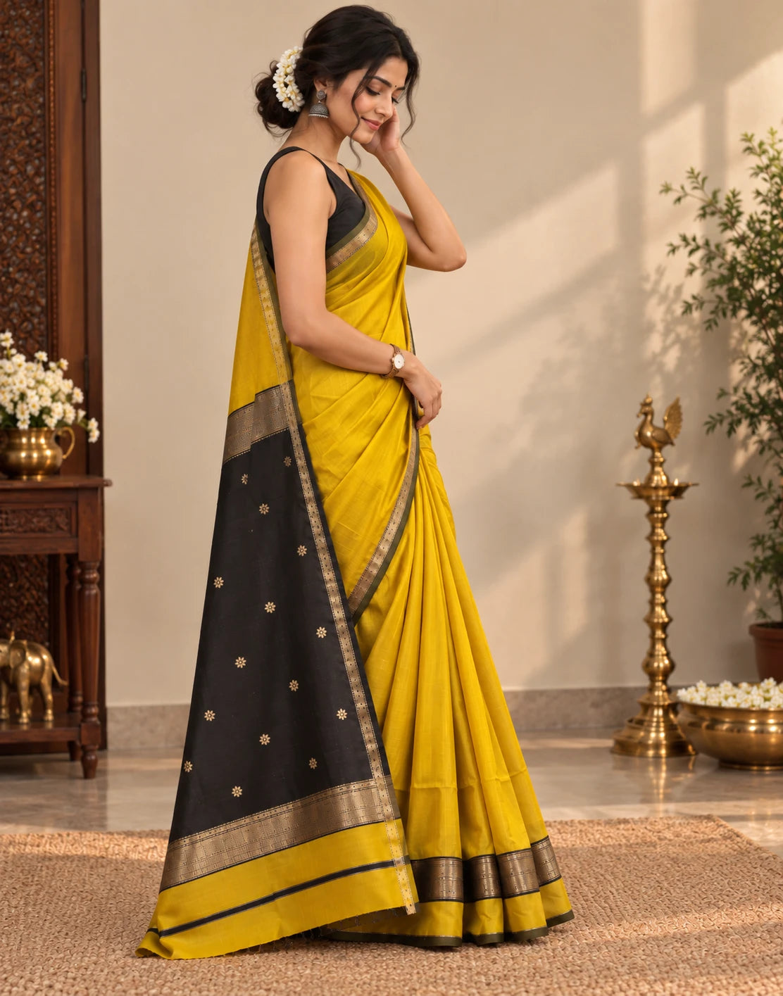 Mustard Onyx Drapes Saree