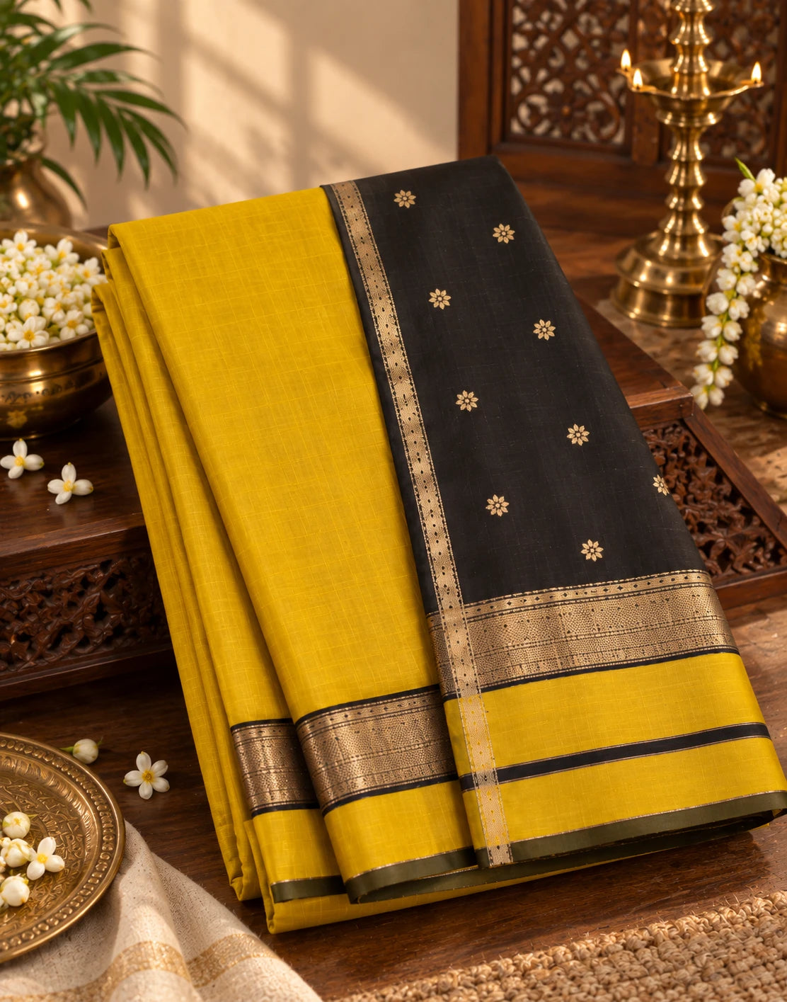 Mustard Onyx Drapes Saree