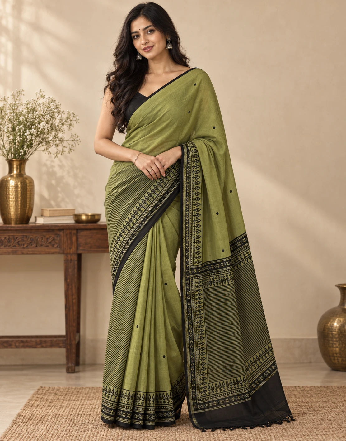 Olive Green Silk Saree