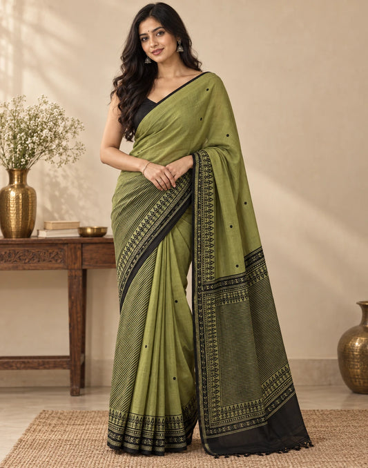 Olive Green Silk Saree