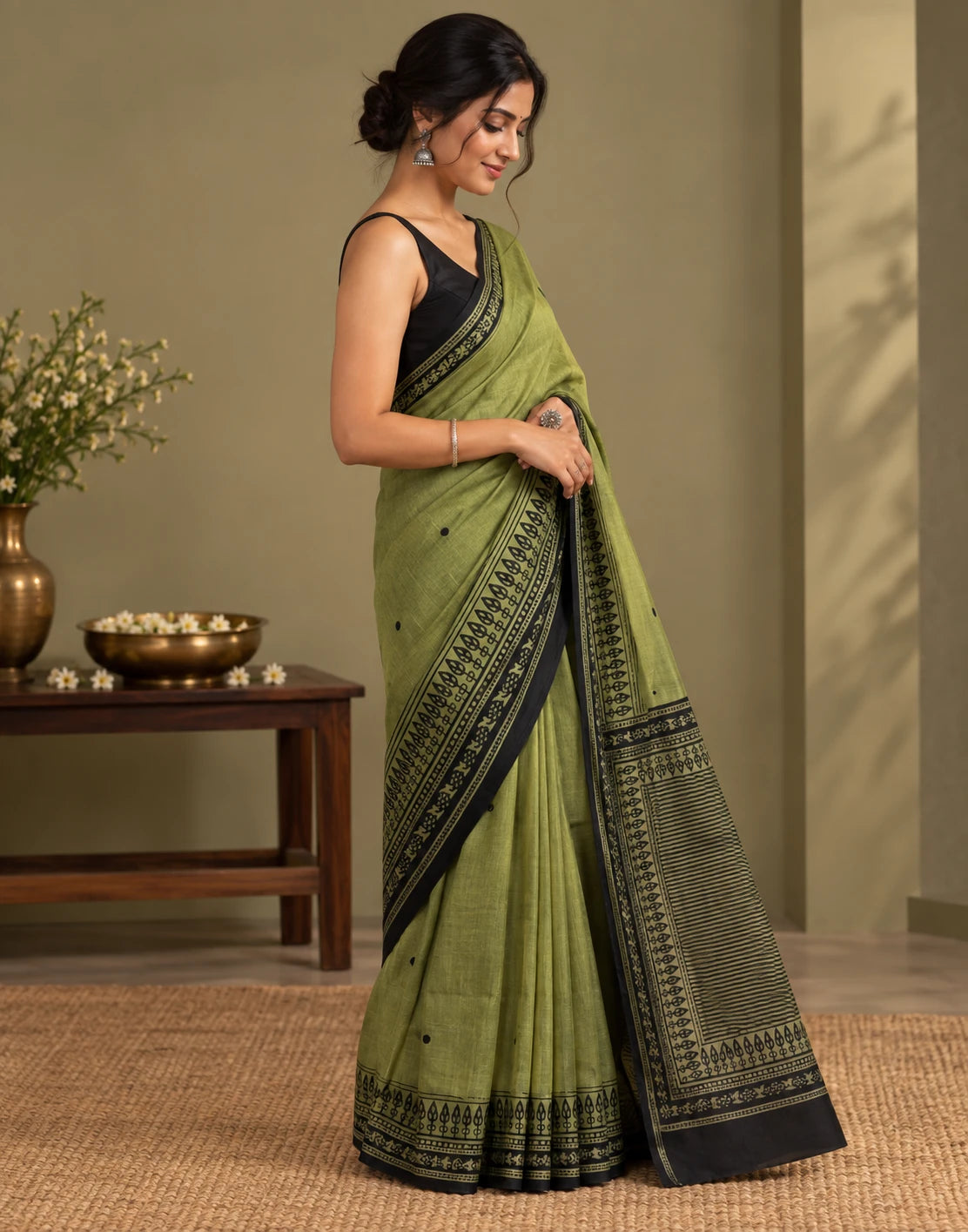 Olive Green Silk Saree