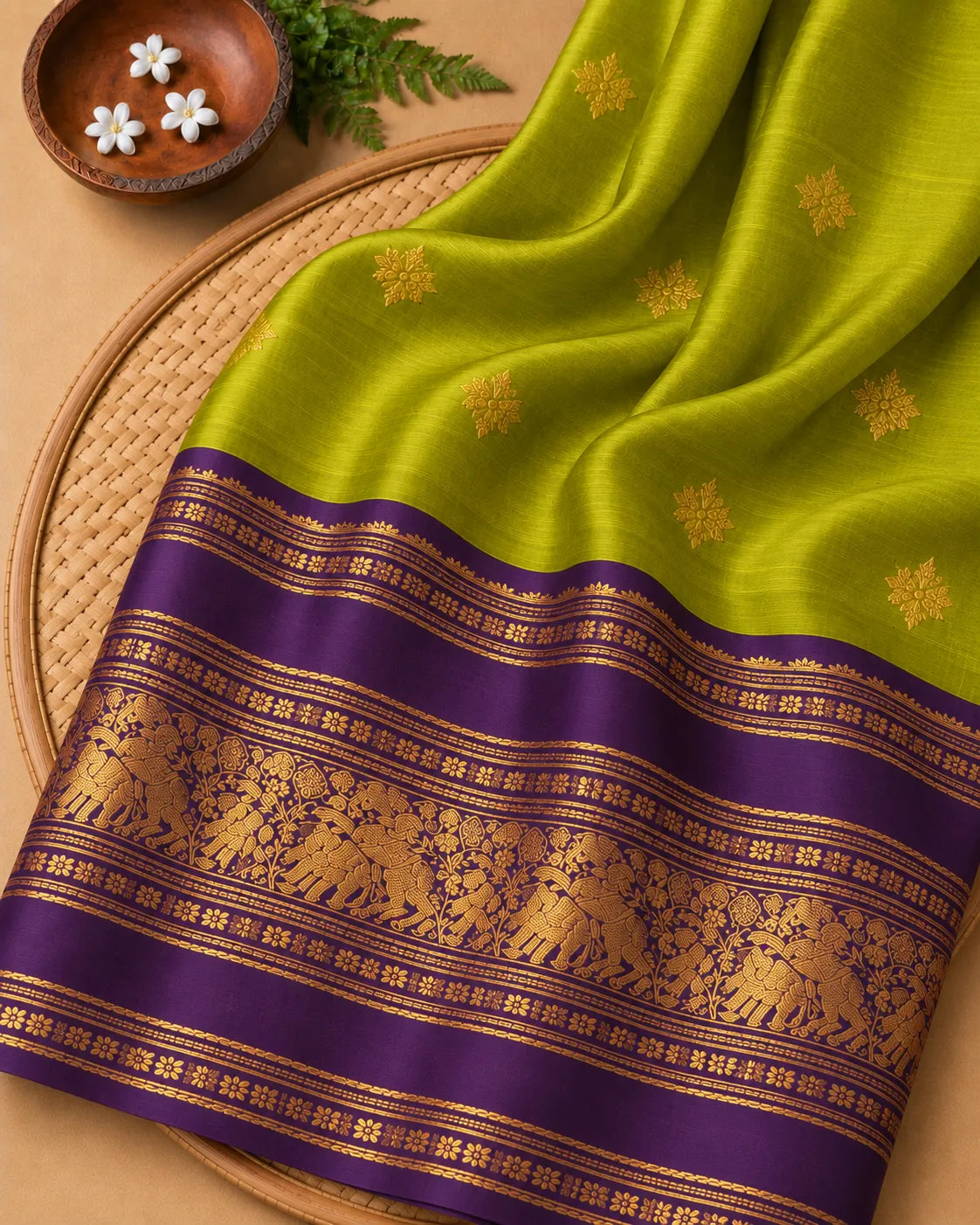Olive Kanjivaram Silk Saree