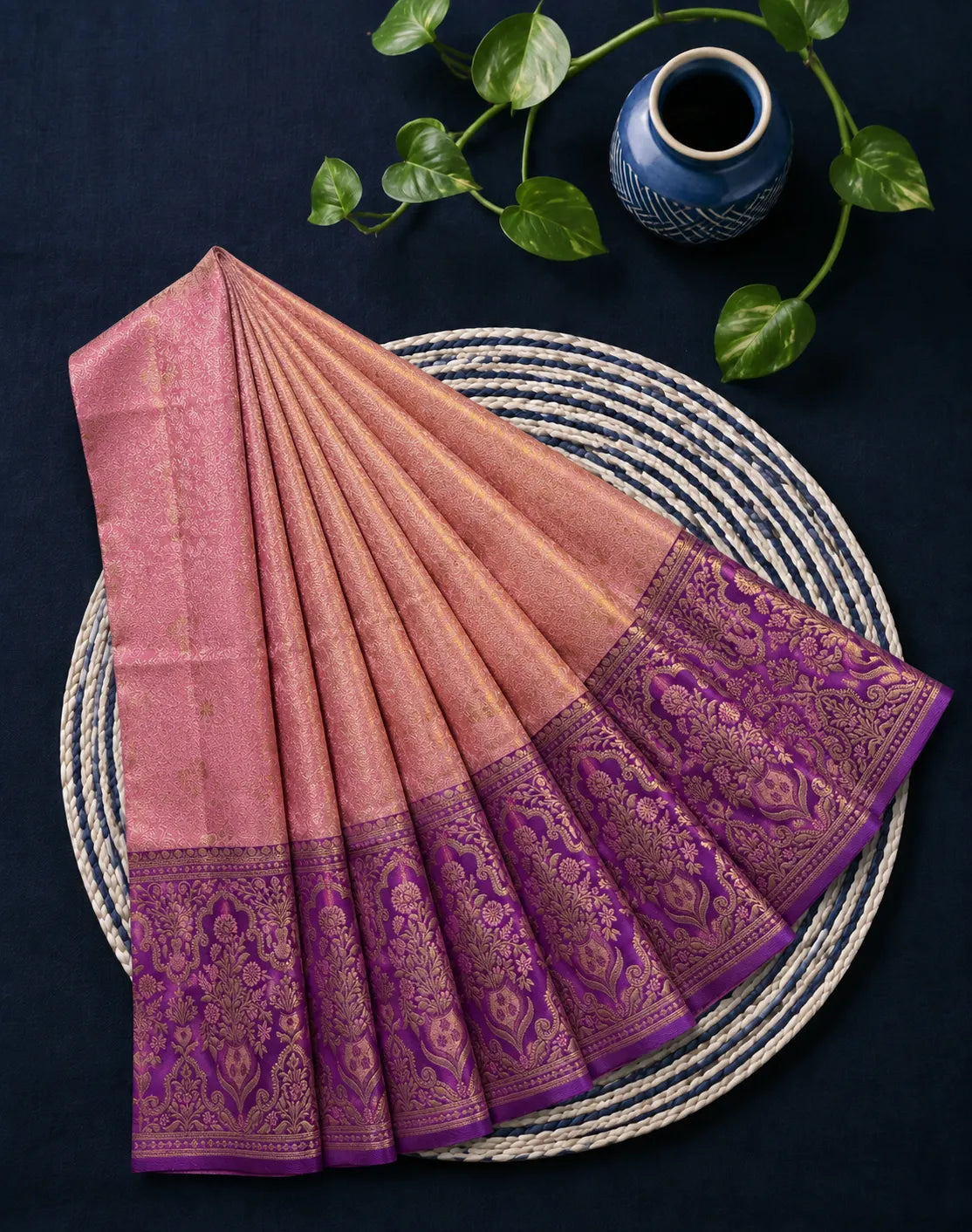 Peach Purple Silk Saree