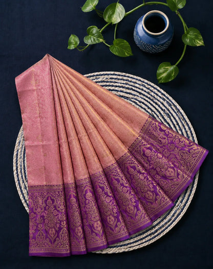 Peach Purple Silk Saree