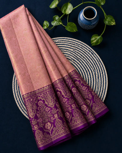 Peach Purple Silk Saree
