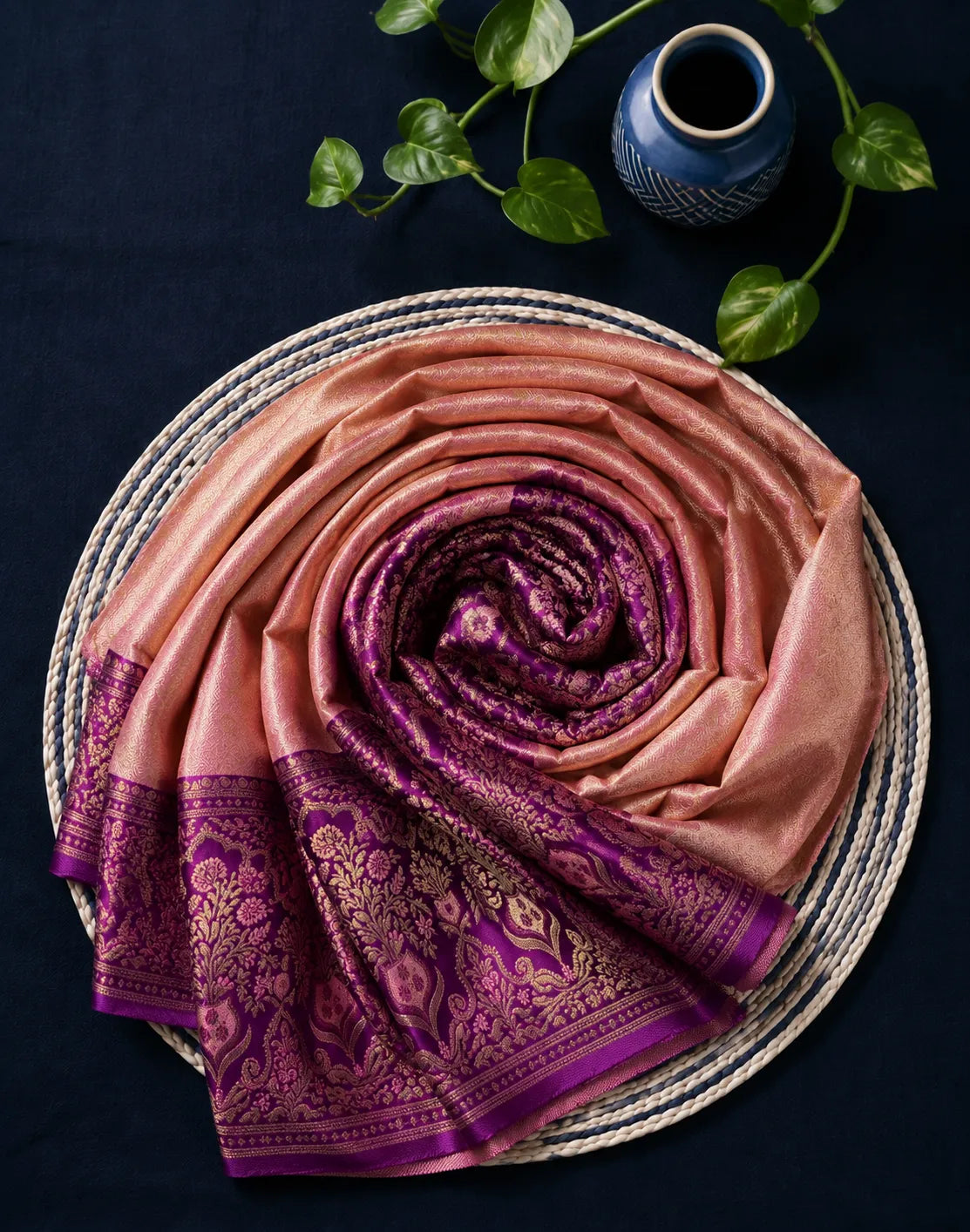 Peach Purple Silk Saree
