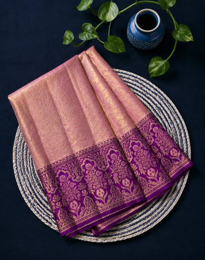 Peach Purple Silk Saree