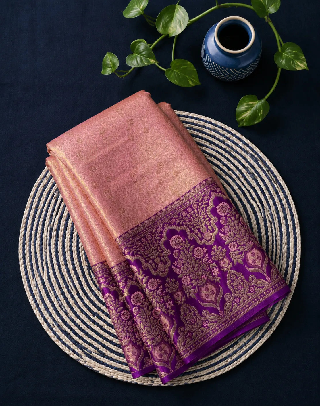 Peach Purple Silk Saree
