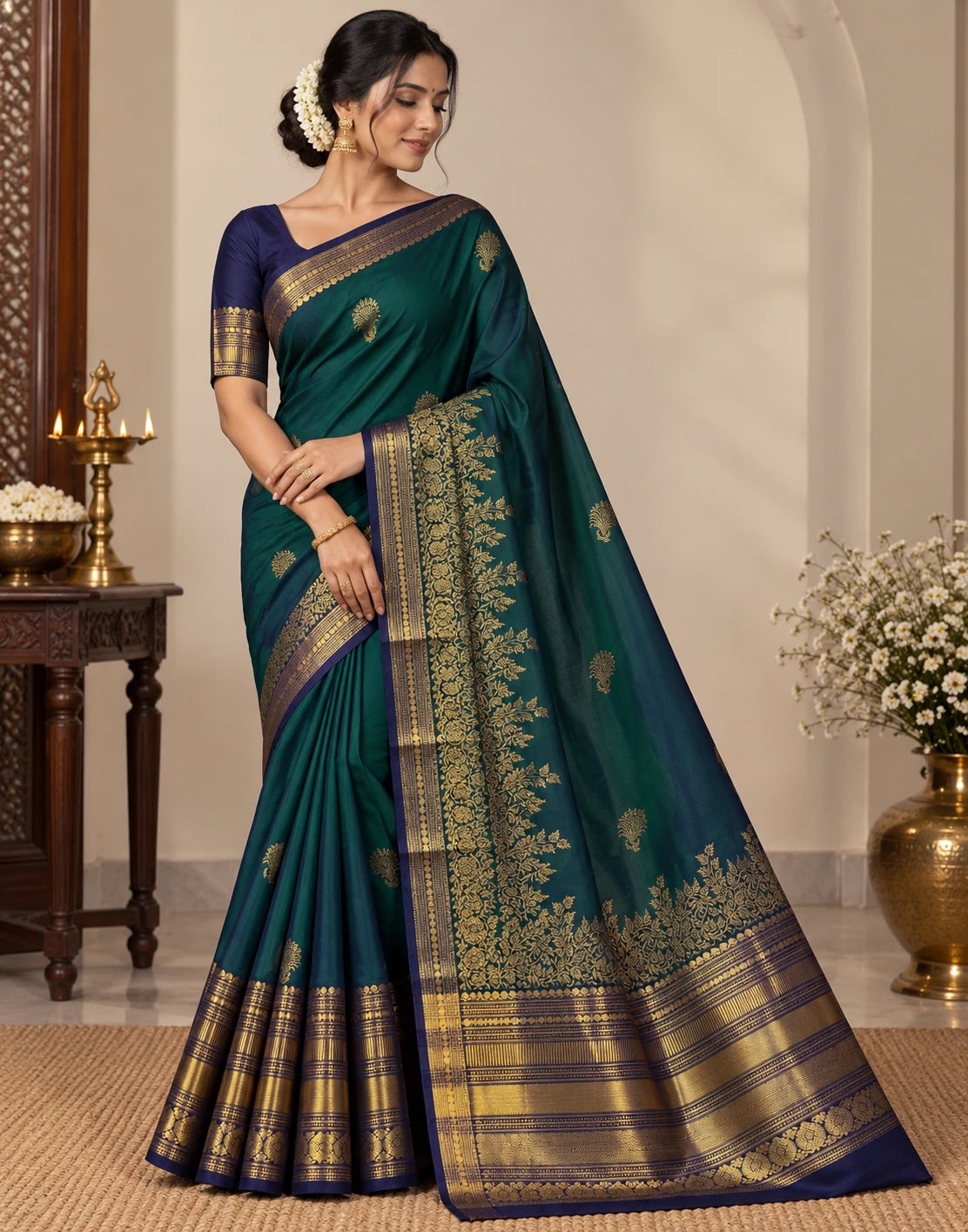 Peacock Feathers Silk Saree