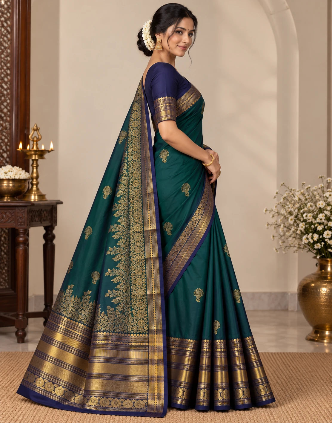 Peacock Feathers Silk Saree
