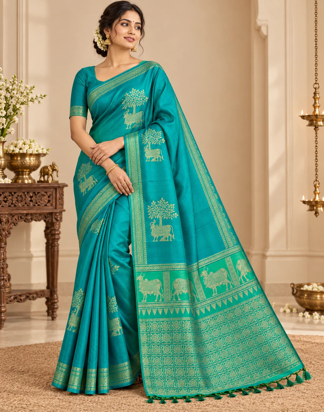 Peacock Forest Silk Saree