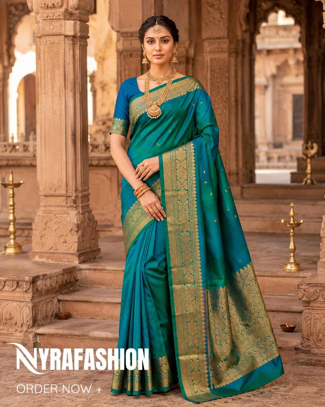 Peacock plume Silk Saree