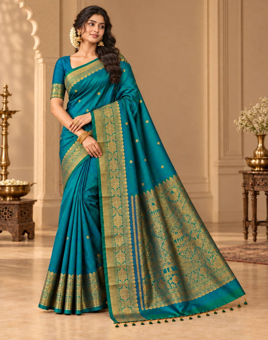 Peacock plume Silk Saree