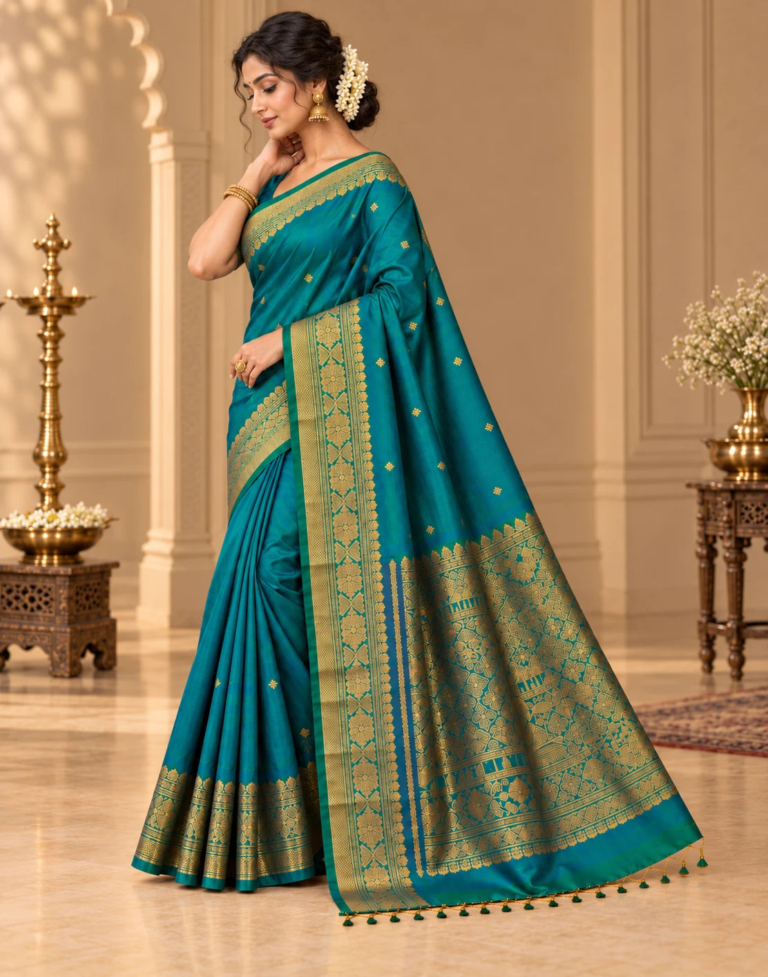 Peacock plume Silk Saree