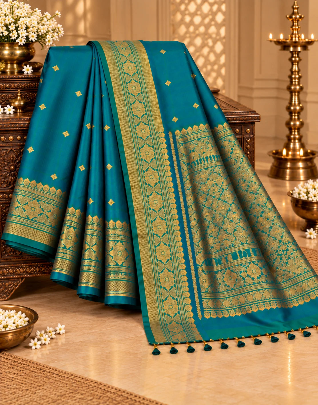 Peacock plume Silk Saree