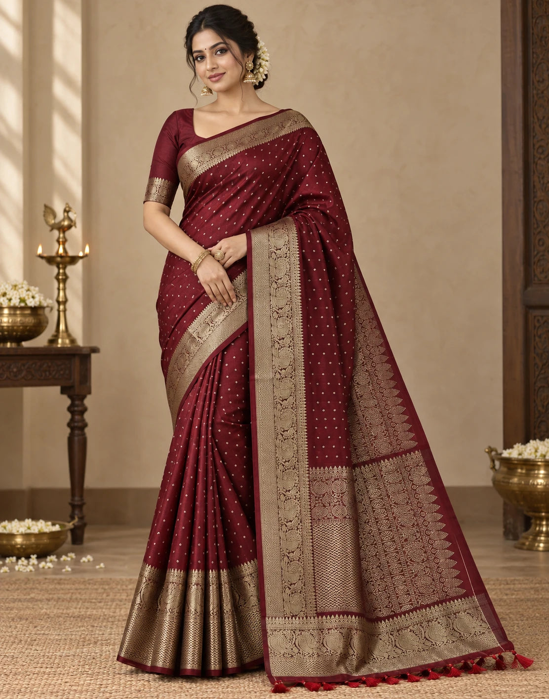 Regal Maroon Silk Saree