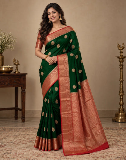 Ruby Green Silk Saree