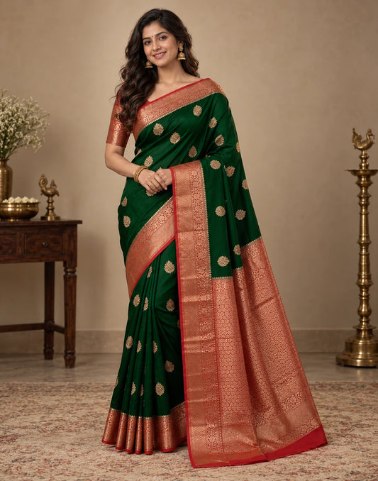 Ruby Green Silk Saree