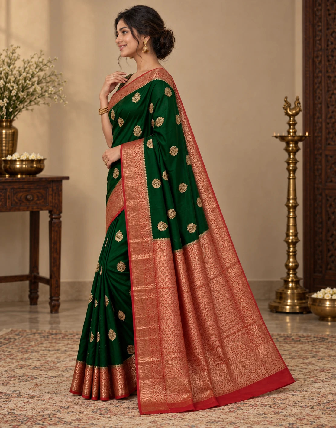 Ruby Green Silk Saree