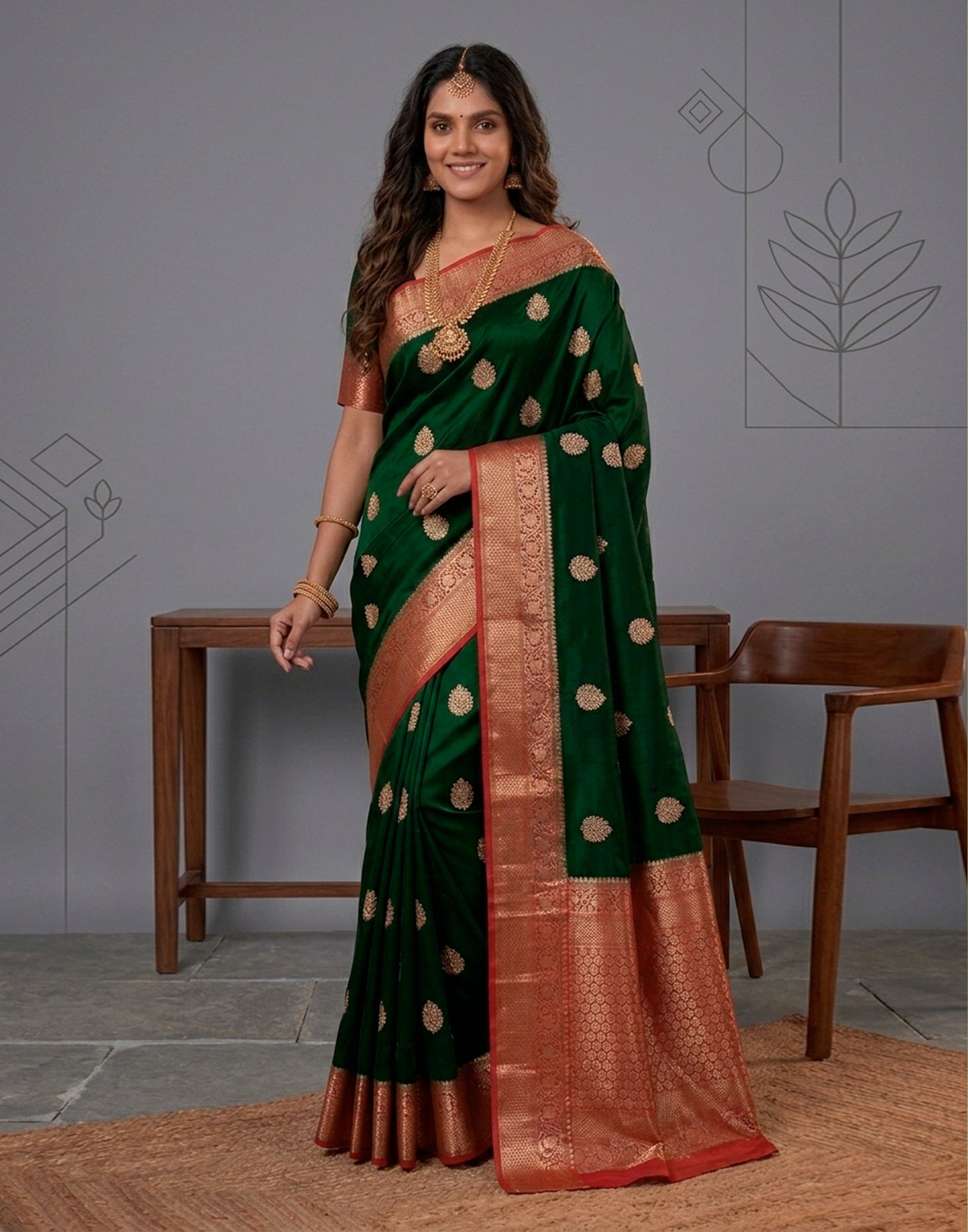 Ruby Green Silk Saree