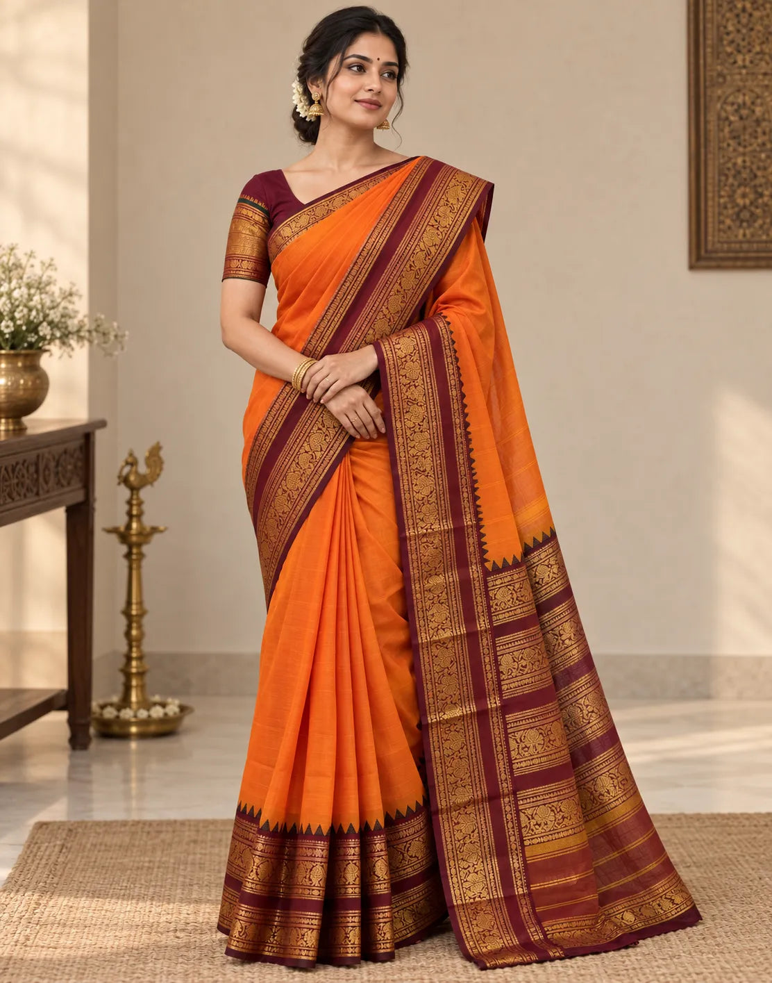 Rustic Orange Silk Saree