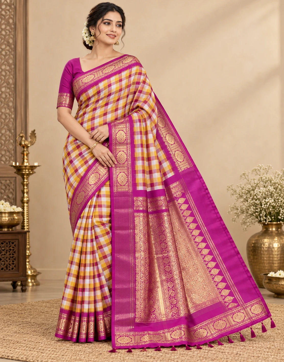 Ruvi Chex Kanjipuram Silk Saree