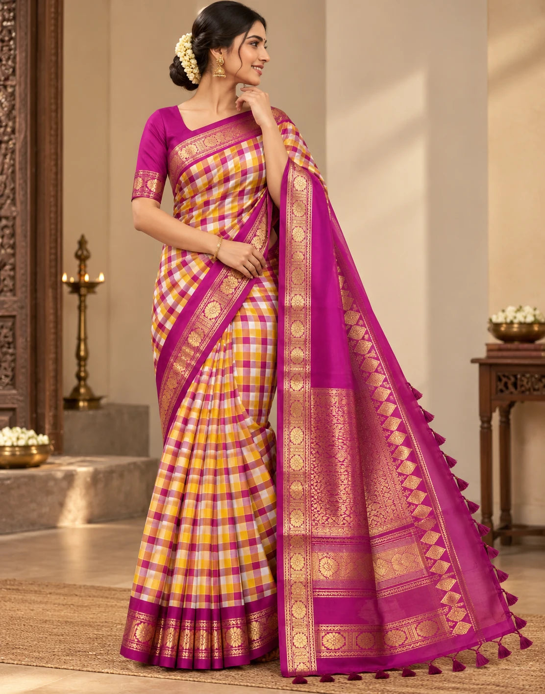 Ruvi Chex Kanjipuram Silk Saree