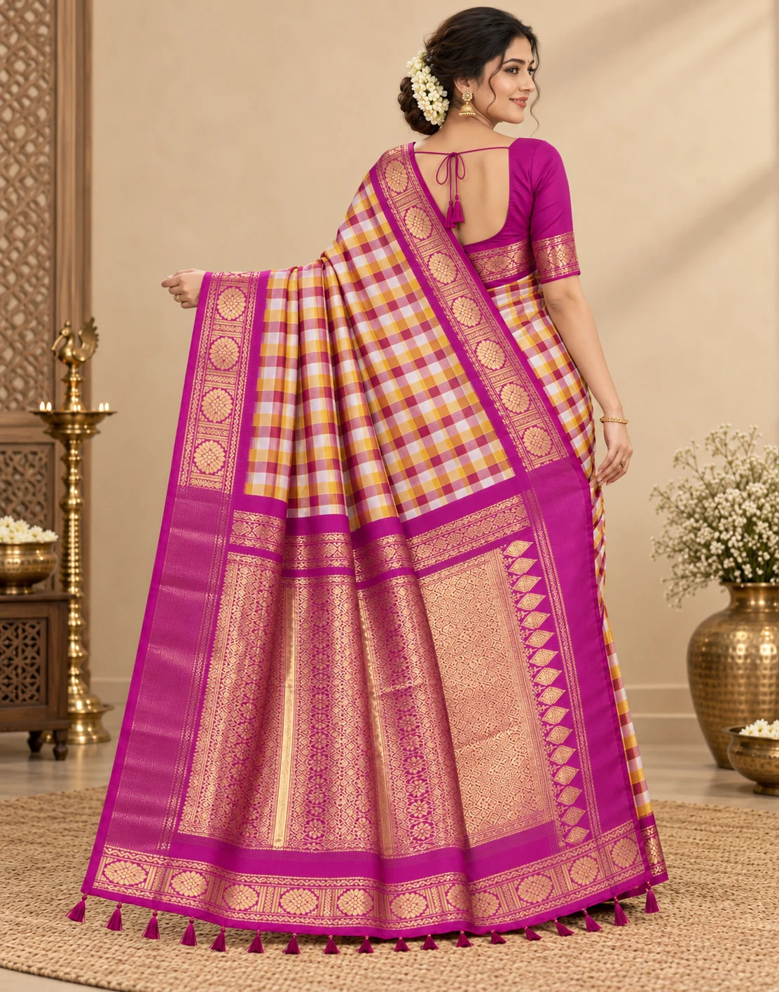 Ruvi Chex Kanjipuram Silk Saree