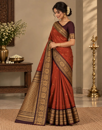 Saffron-Green Silk Saree