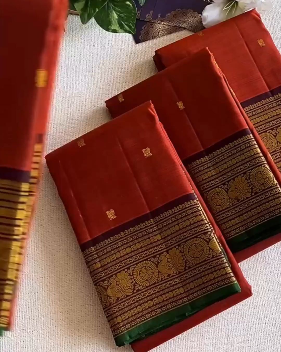 Saffron-Green Silk Saree