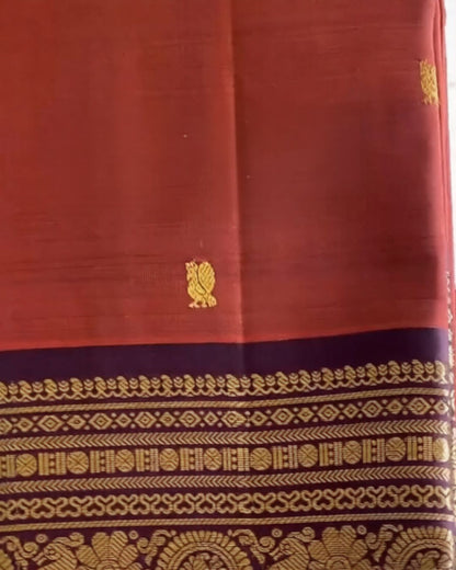 Saffron-Green Silk Saree