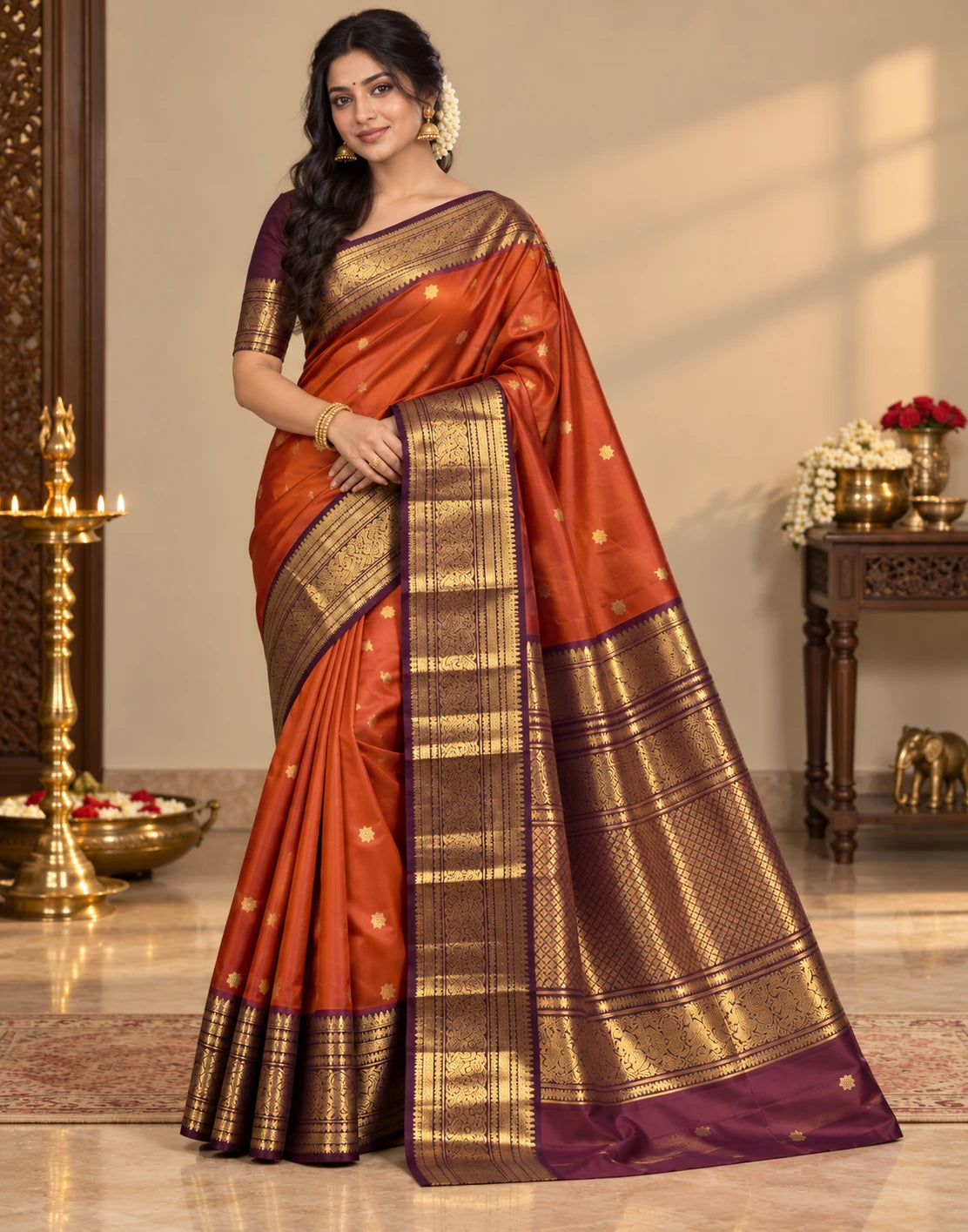 Saffron Serenade Silk Saree