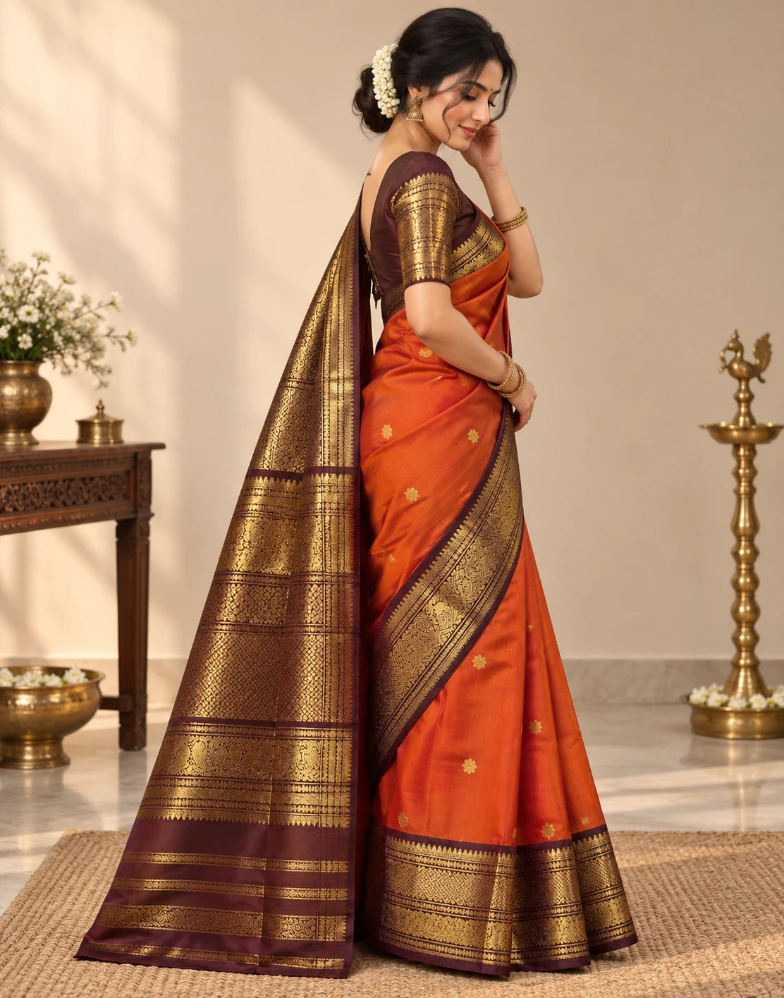 Saffron Serenade Silk Saree