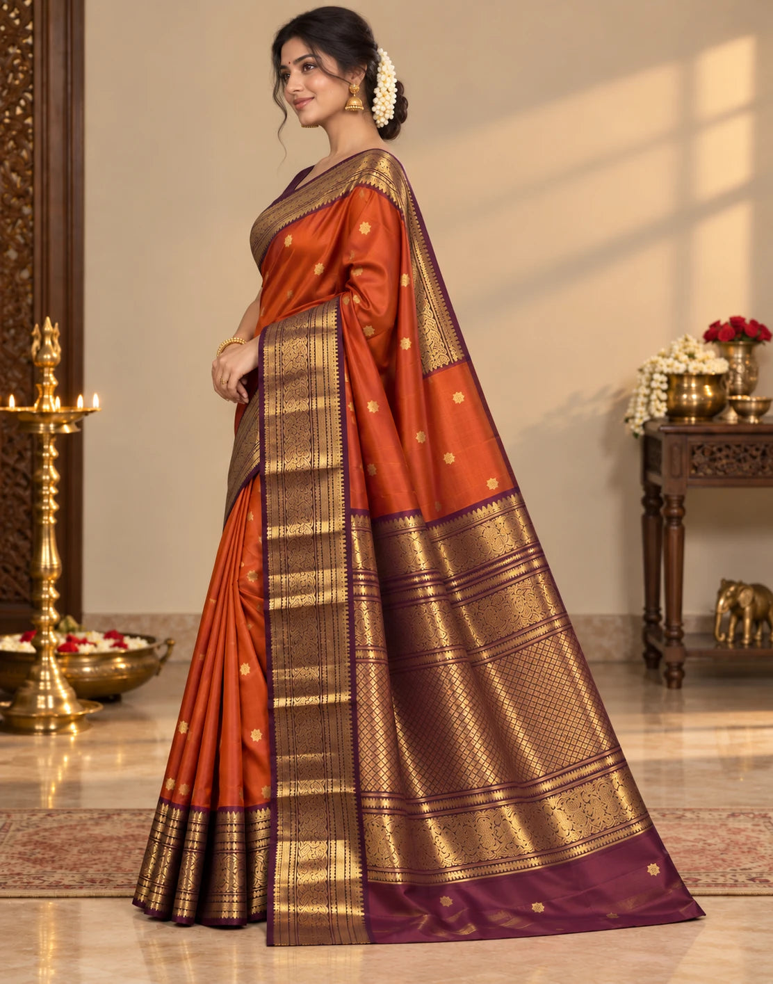 Saffron Serenade Silk Saree