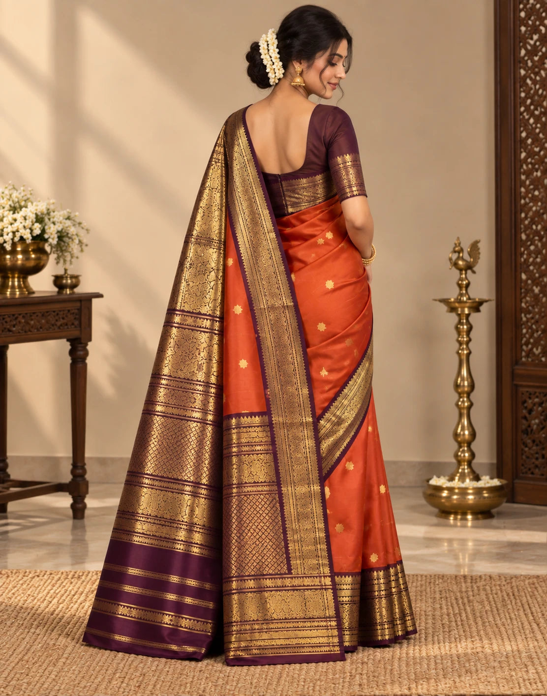Saffron Serenade Silk Saree