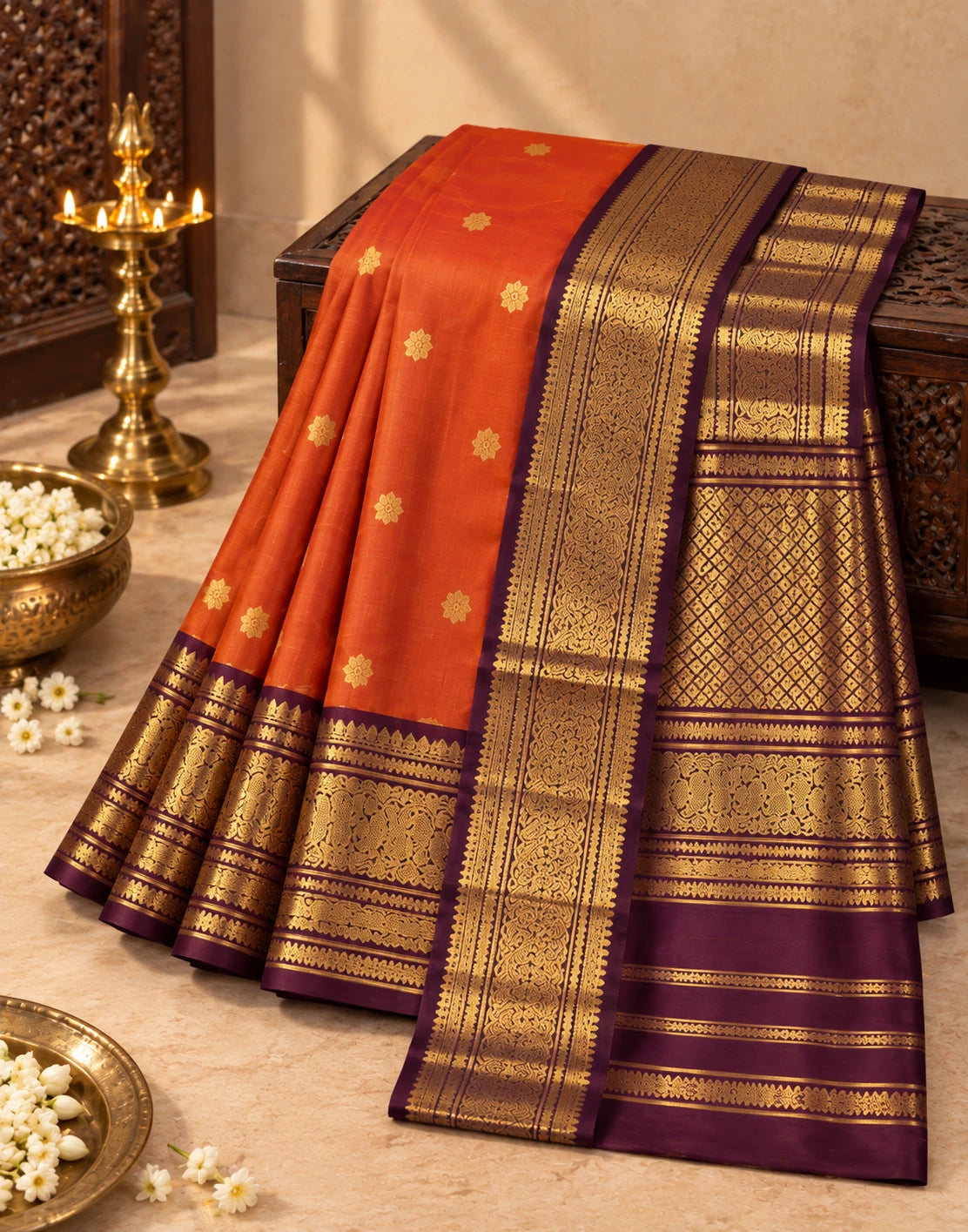 Saffron Serenade Silk Saree