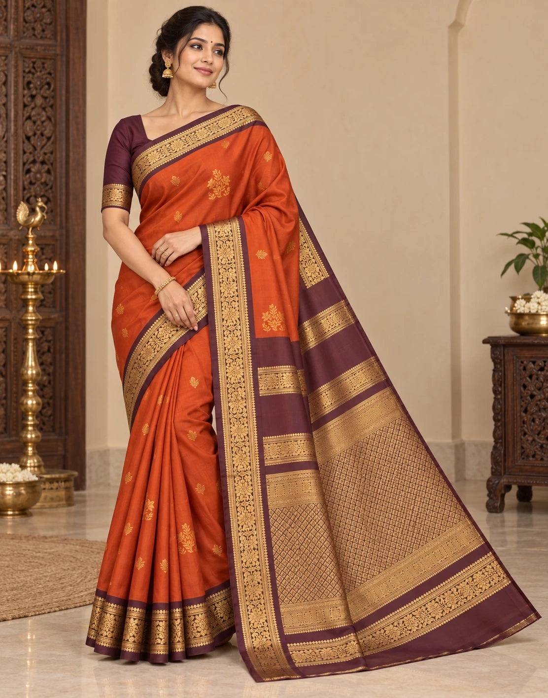 Semi Rust Silk Saree