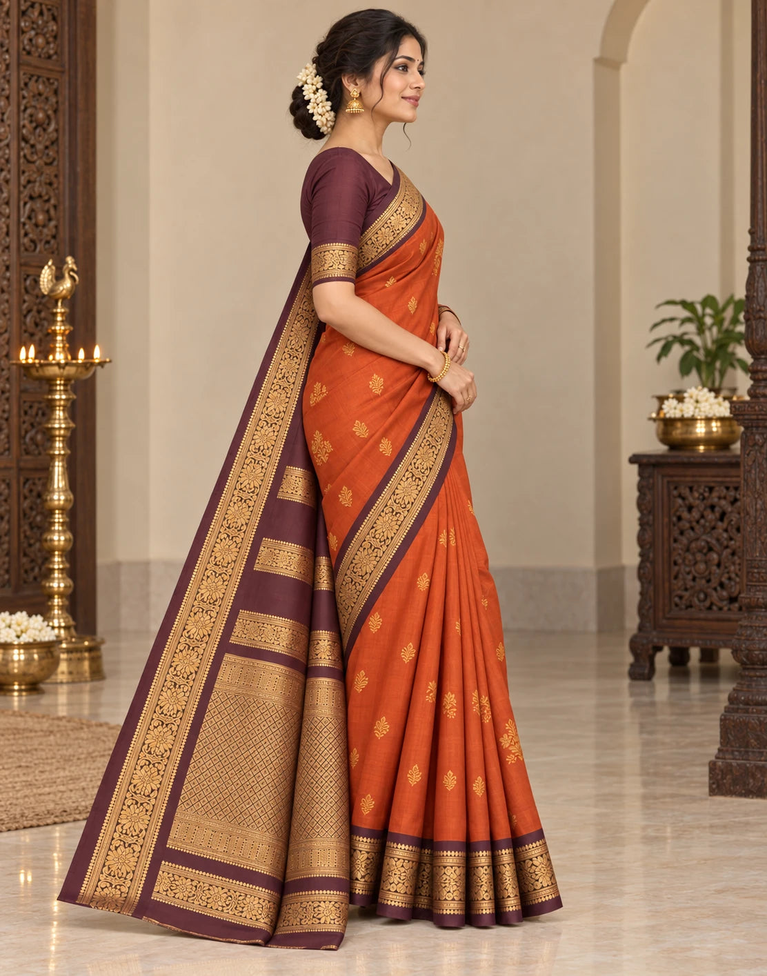 Semi Rust Silk Saree