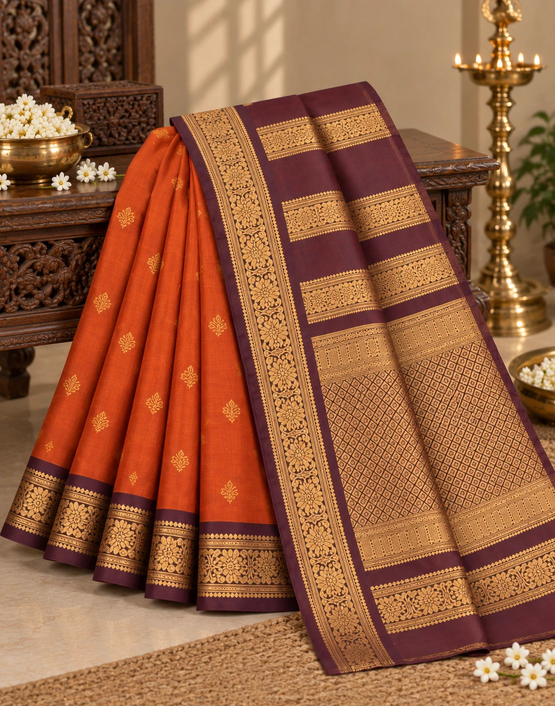 Semi Rust Silk Saree
