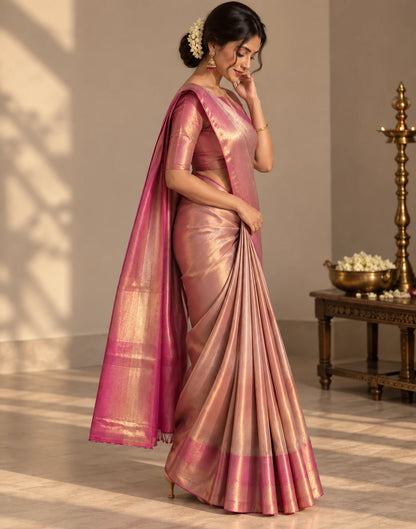 Shimmering Rose Silk Saree