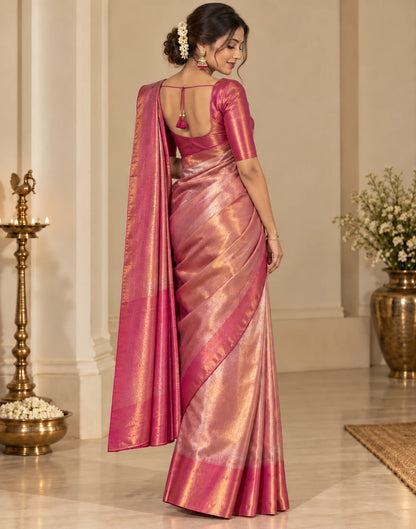 Shimmering Rose Silk Saree