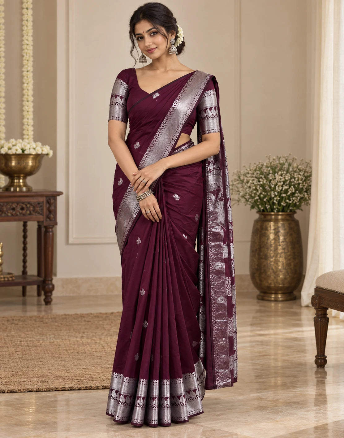 Silver Drape Silk Saree