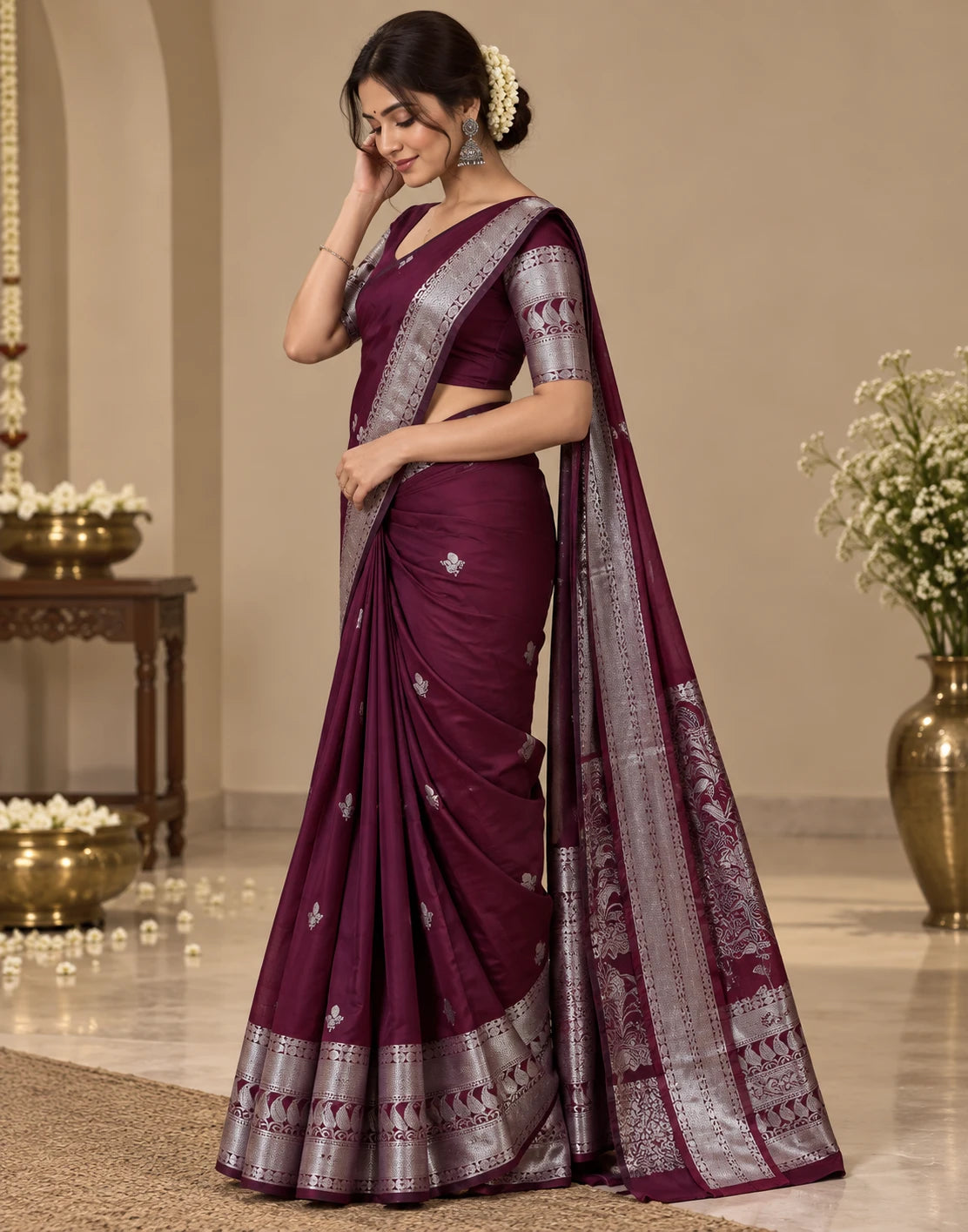 Silver Drape Silk Saree
