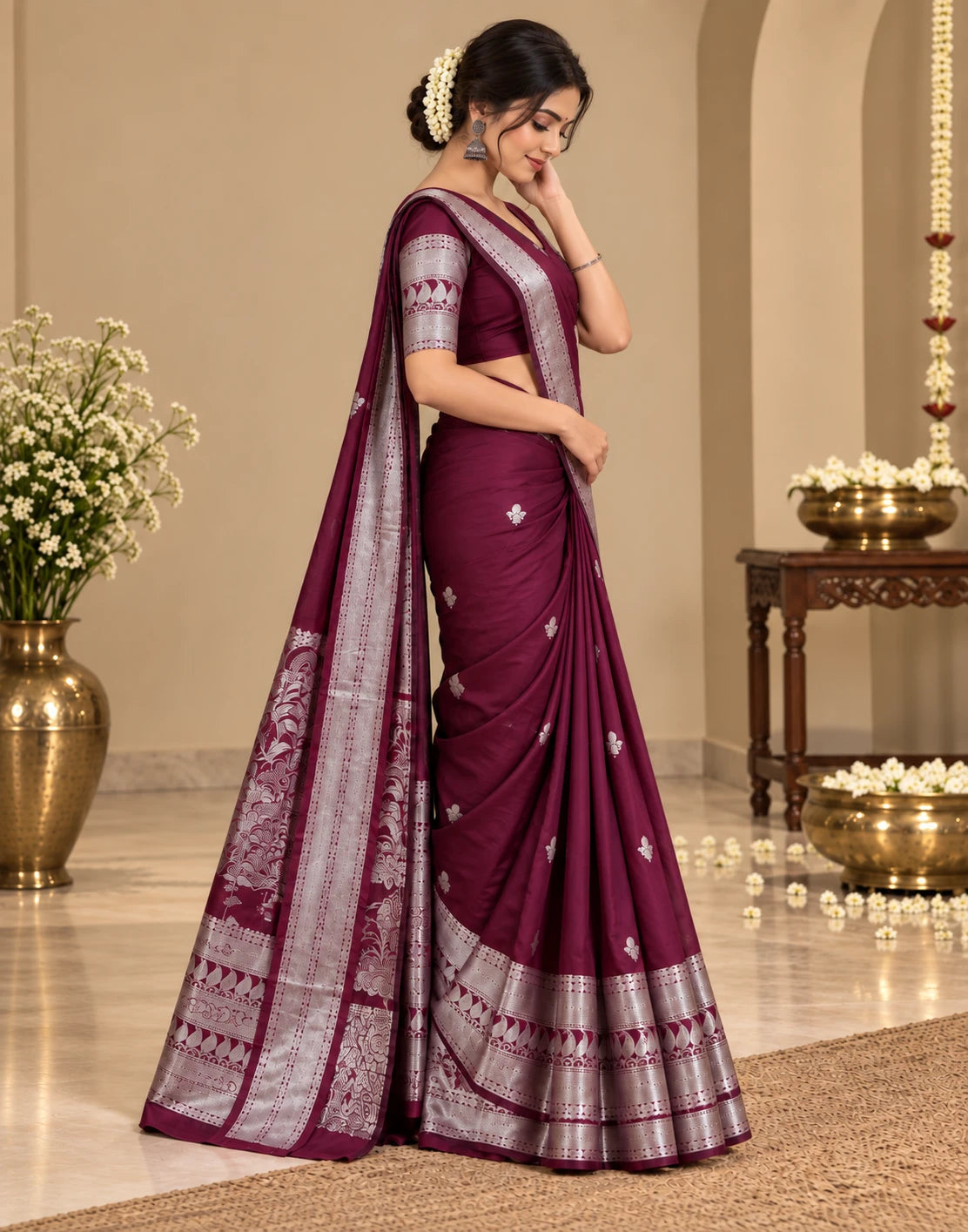 Silver Drape Silk Saree